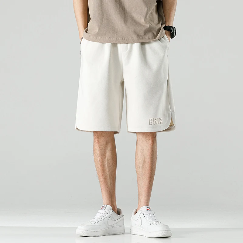 

Summer Men'S Suede Five Pants Casual Shorts Sports Shorts Loose Basketball Pants Korean Streetwear Drawstring Men'S Trousers