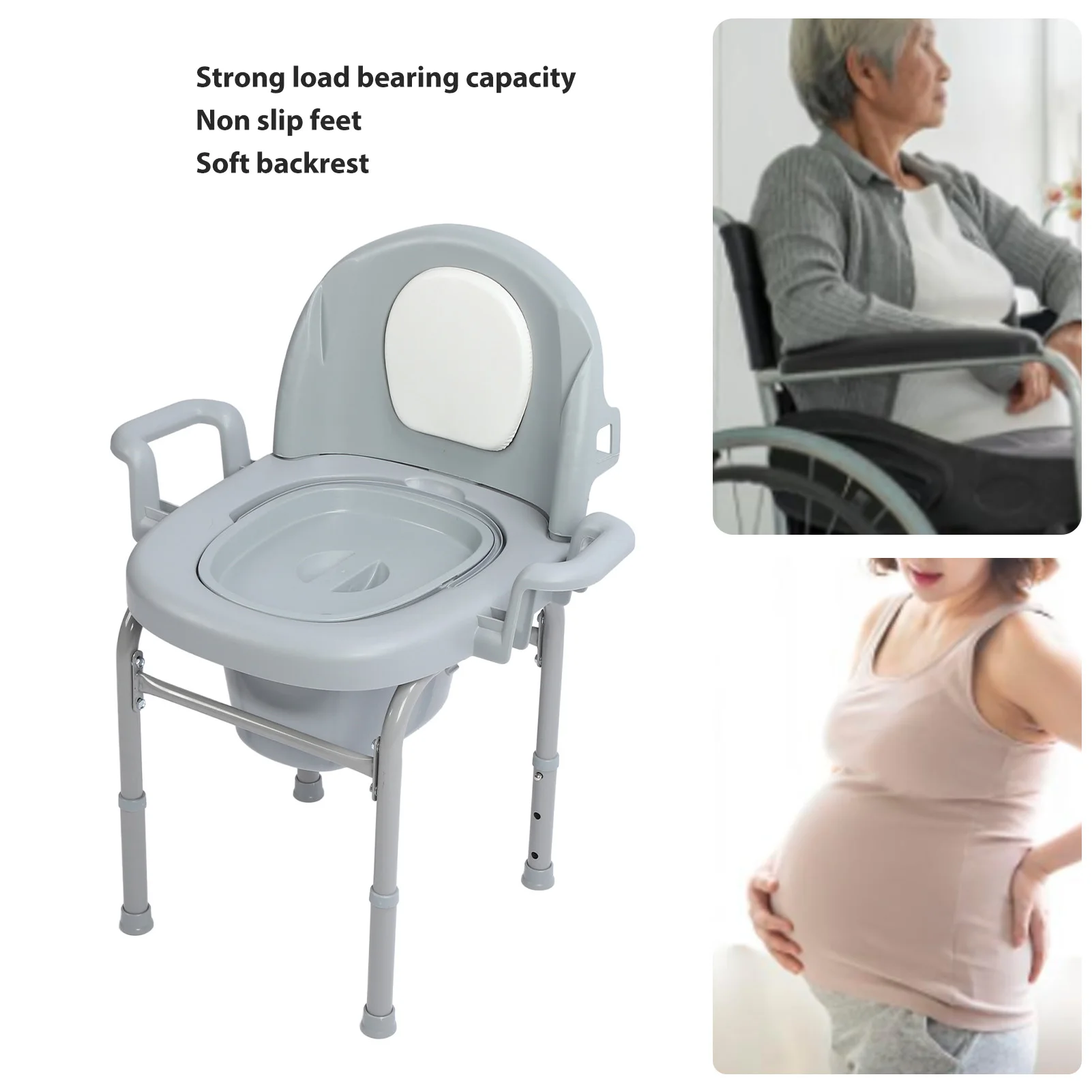 Bedside Commode Toilet Bedside Commode Armrests 3 Levels Height Adjustable with 2 Internal Buckets for Squat Toilet for Elderly 6