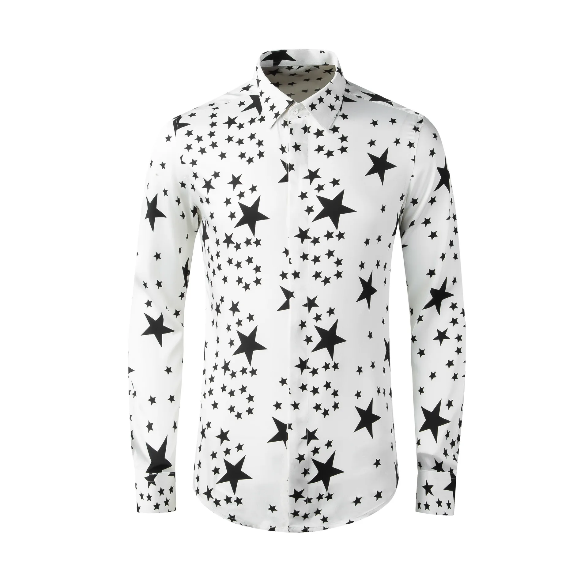 High Quality Luxury Jewelry Fashion Men'S Cotton Long Sleeve Printing Plain Stand Collar Casual Dress Shirts For Mengood