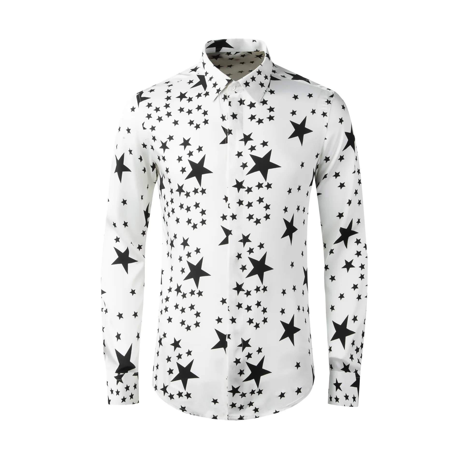 

High Quality Luxury Jewelry Fashion Men'S Cotton Long Sleeve Printing Plain Stand Collar Casual Dress Shirts For Mengood