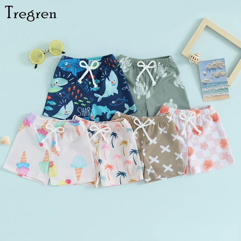

Tregren Toddler Baby Boys Swim Trunks Cartoon Print Elastic Waist Shorts Kids Beach Board Shorts for Children 6M-4Y