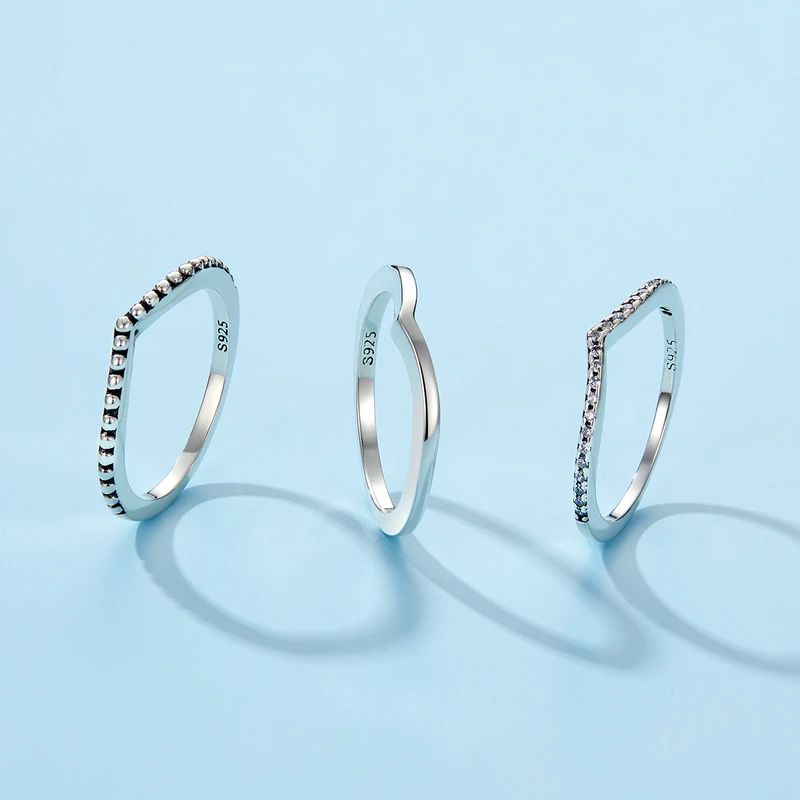 Silver Ring 925 Sterling Silver Shimmering Wish Stackable Finger Ring For Women