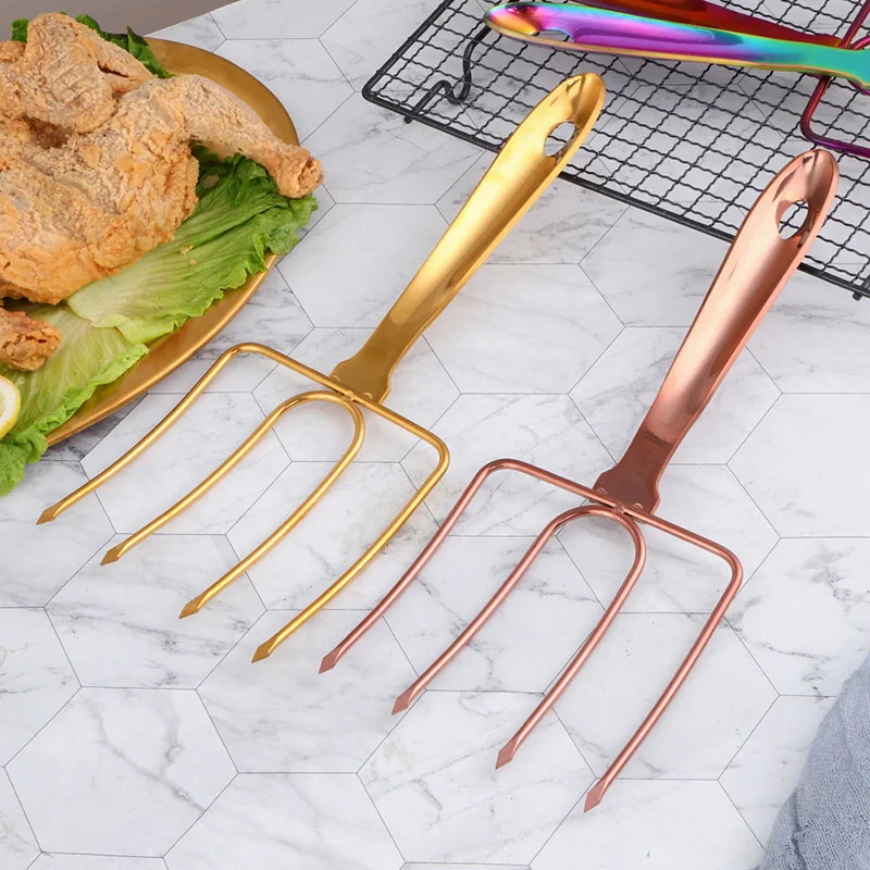 Turkey Poultry Barbecue Fork Fixed Barbecue Fork Creative Gold Stainless Steel Household Large Travel Outdoor Tool