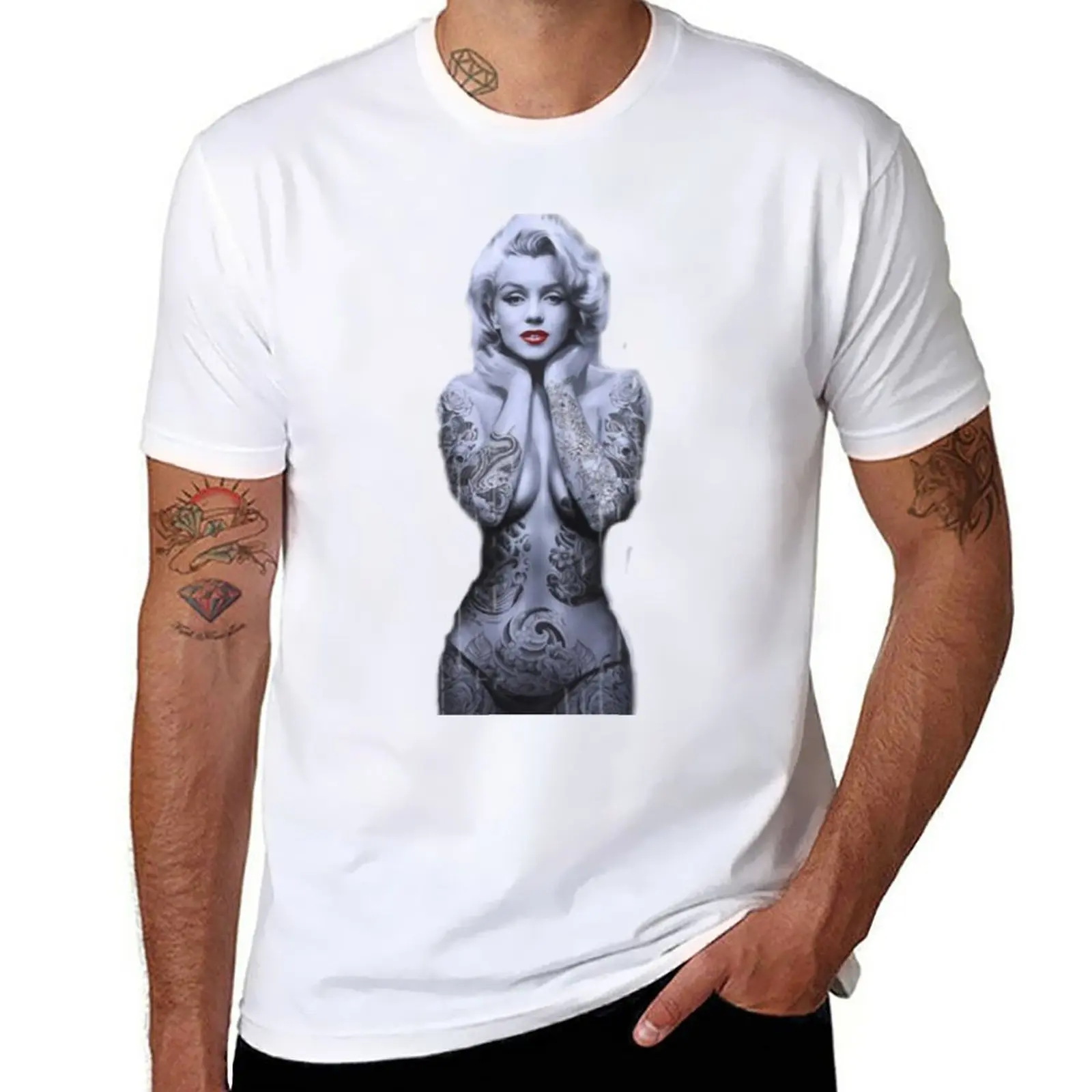 

New Marylin monroe with tattoos T-Shirt boys t shirts t shirt man tops workout shirts for men