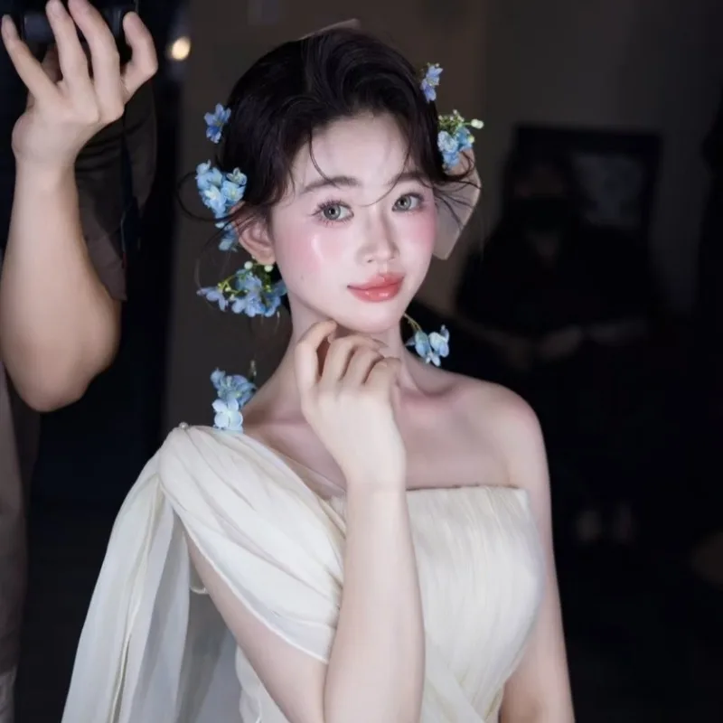럭셔리 페어리 블루 플라워 신부 가운 헤어 액세서리 새로운 패션 여성 머리 장식