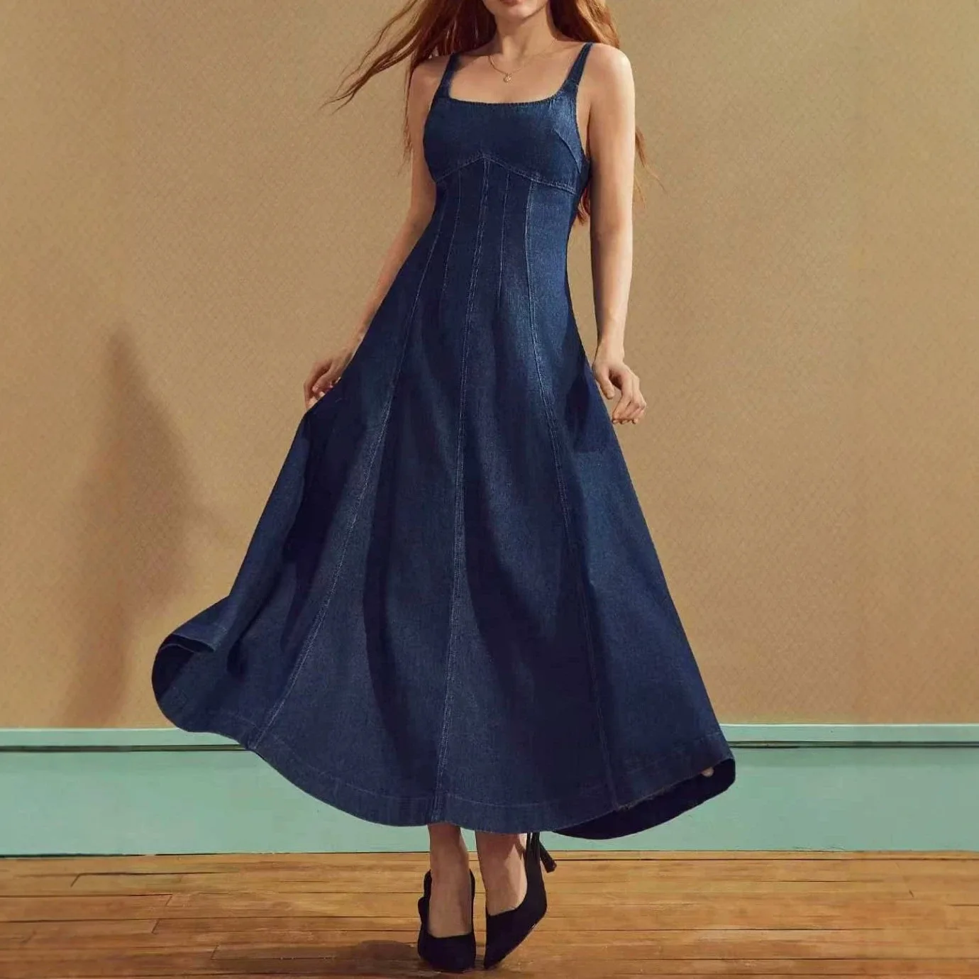 Long Dress Women Denim Dresses A Line Vestidos Y2k Streetwear Sleeveless Casual Elegant Splice Party Night Work 2026 Summer