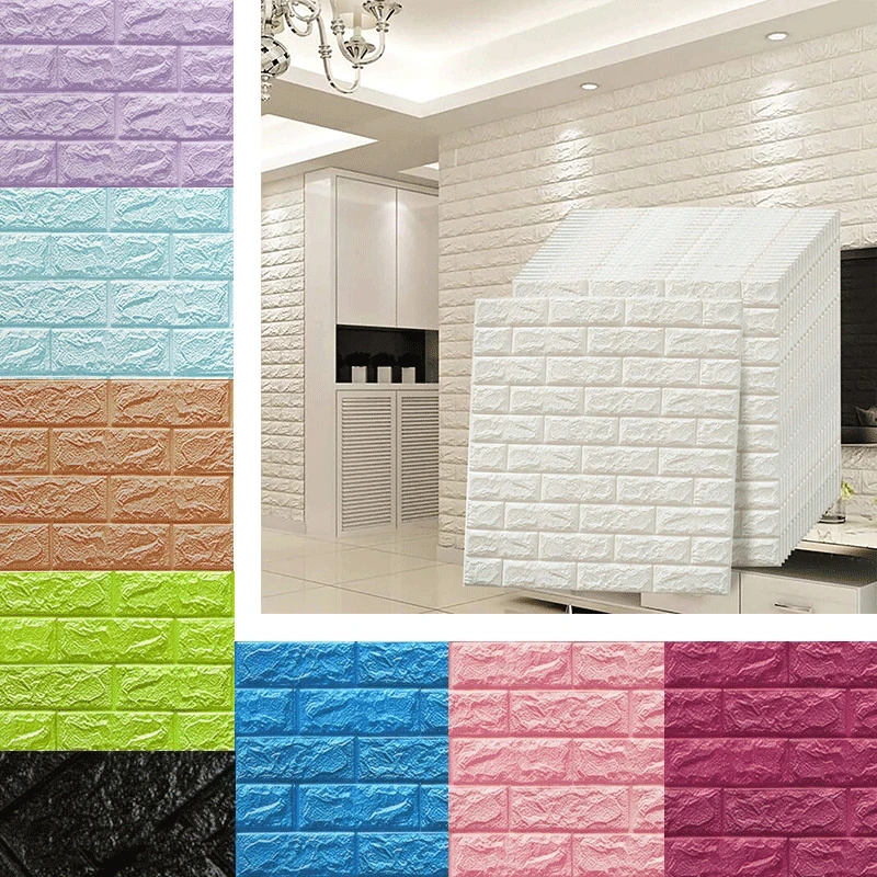 thumbnail image 2 of 10/20 piezas de pegatinas de pared autoadhesivas de PVC de 35 cm x 38,5 cm con diseño de ladrillo, papel tapiz impermeable para despegar y pegar, decoración DIY para dormitorio, 2 of 5