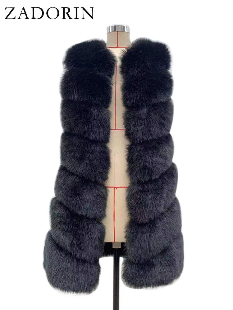 ZADORIN 85cm Long Warm Faux Fur Vest Women Winter Fluffy