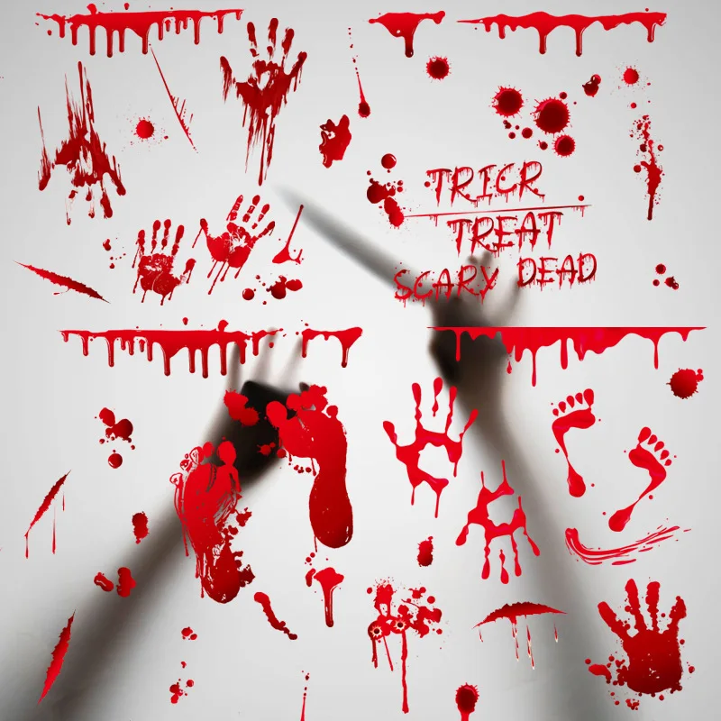 Halloween Bloody Hand and Footprint Static Stickers Holiday Party Window Glass Scene Decoration Stickers
