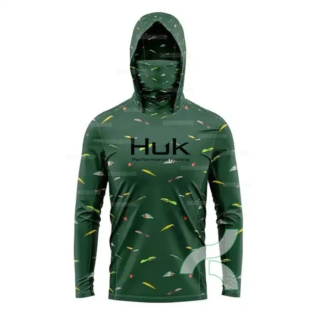 HUK Fishing Shirt Performance Long Sleeve Fishing Hooded Shirt Men