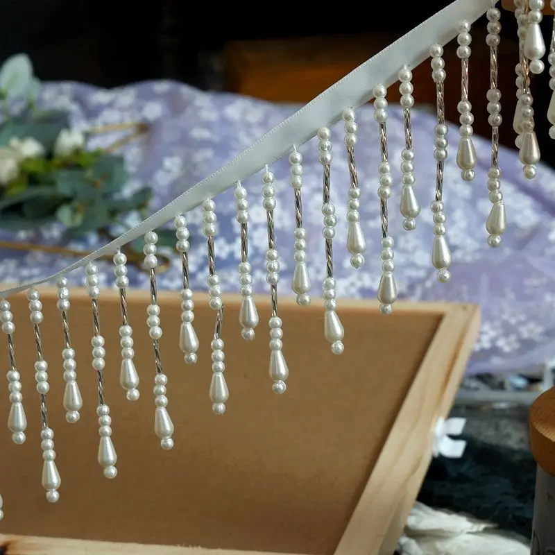 2 야드/로트 진주 페르시 레이스 트림 술 7.5CM DIY 무대 의류 커튼 접합 웨딩 드레스 홈 장식 액세서리