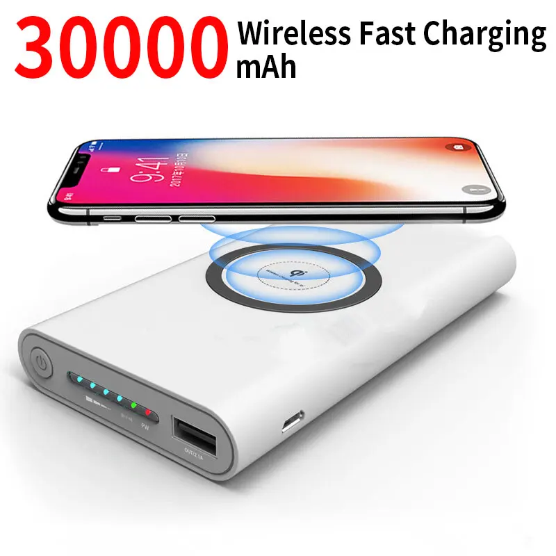 WirelessFastChargingPowerBankPortable30000mAhLEDDisplay