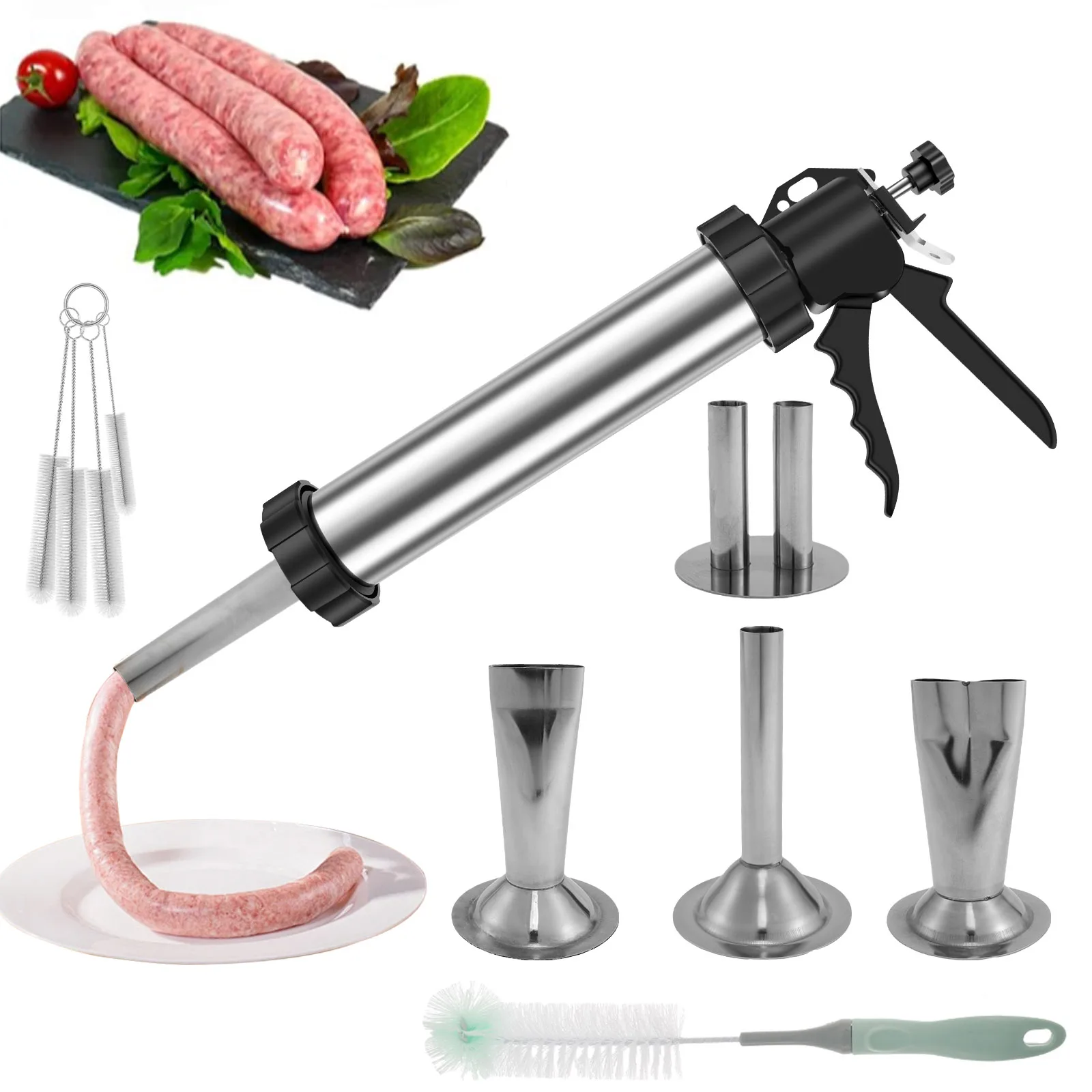 Sausage Stuffer Machine Stainless Steel Meat Stuffer Sausage Filling Manual Maker Tool Kit Kitchen Gadgets
