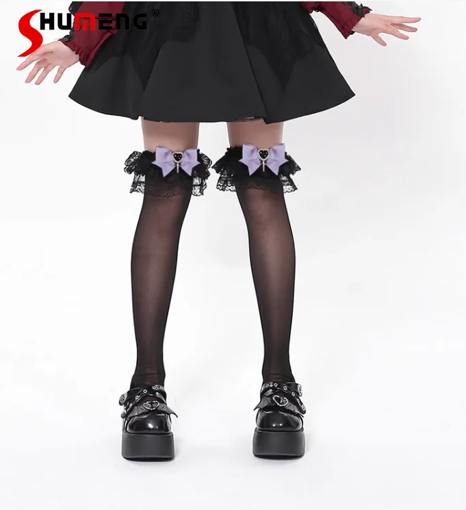 Original Cute Halloween Series Lace Bow Stockings Female 2023 Fall New Japanese Style Harajuku Kawai Tube Socks for Women
