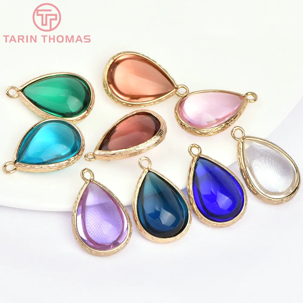 (4122)10PCS 22x14MM 24K Champagner Gold Farbe Messing und Glas Tear Drop Form Charms Anhänger Diy schmuck Erkenntnisse Zubehör