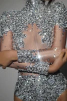 Sparkly Gold Silver Rhinestone Sequin Stretch Bodysuits 2025 New Women Birthday Party Nightclub Dancer Stage Performance Costume - Image 5