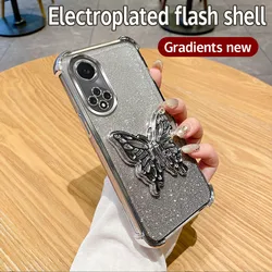 Shockproof Butterfly Holder Glitter Phone Case for Nova 8 (Silver)