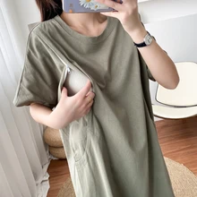 

Breastfeeding Dress Maternity Clothes Feature Pocket Decoration Long T-shirt Dress For Feeding Loose Casual Summer Clothes Top