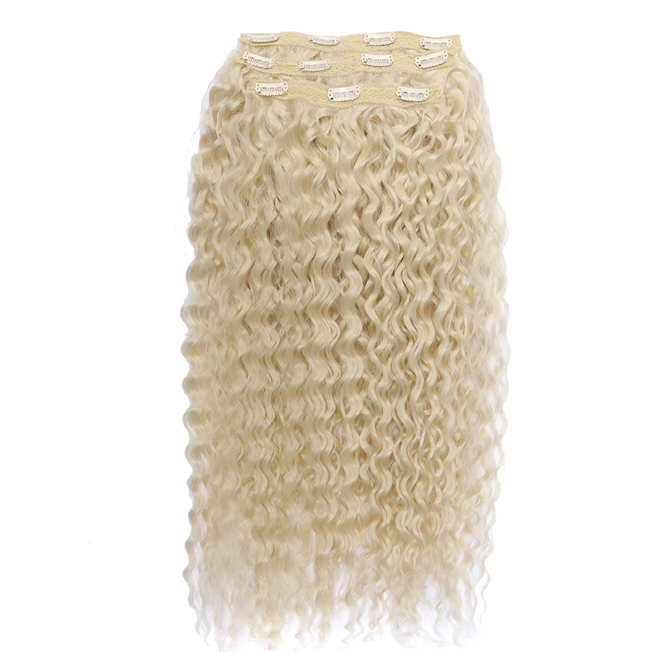 Kinky Curly Clip-in-Haarverlängerungen, synthetisch, 71,1 cm, superlang, Anjo Plus, natürlich, 613, braun, Maiswelle, voller Kopf, künstliche Haarteile – Detail 7