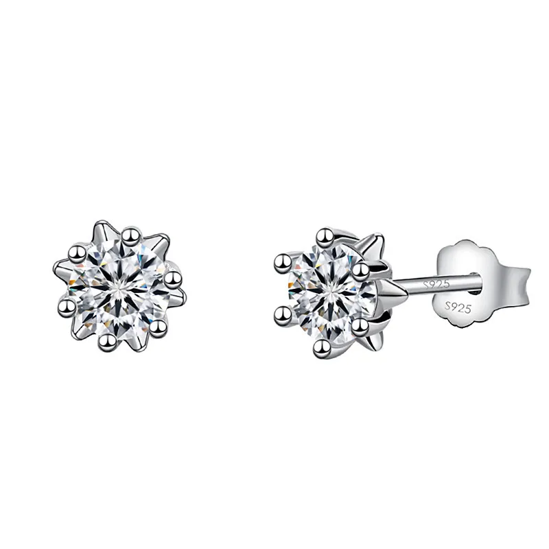 New Mosan diamond snowflake earrings women's Korean imitation diamond earrings classic six-claw light luxury sterling silver