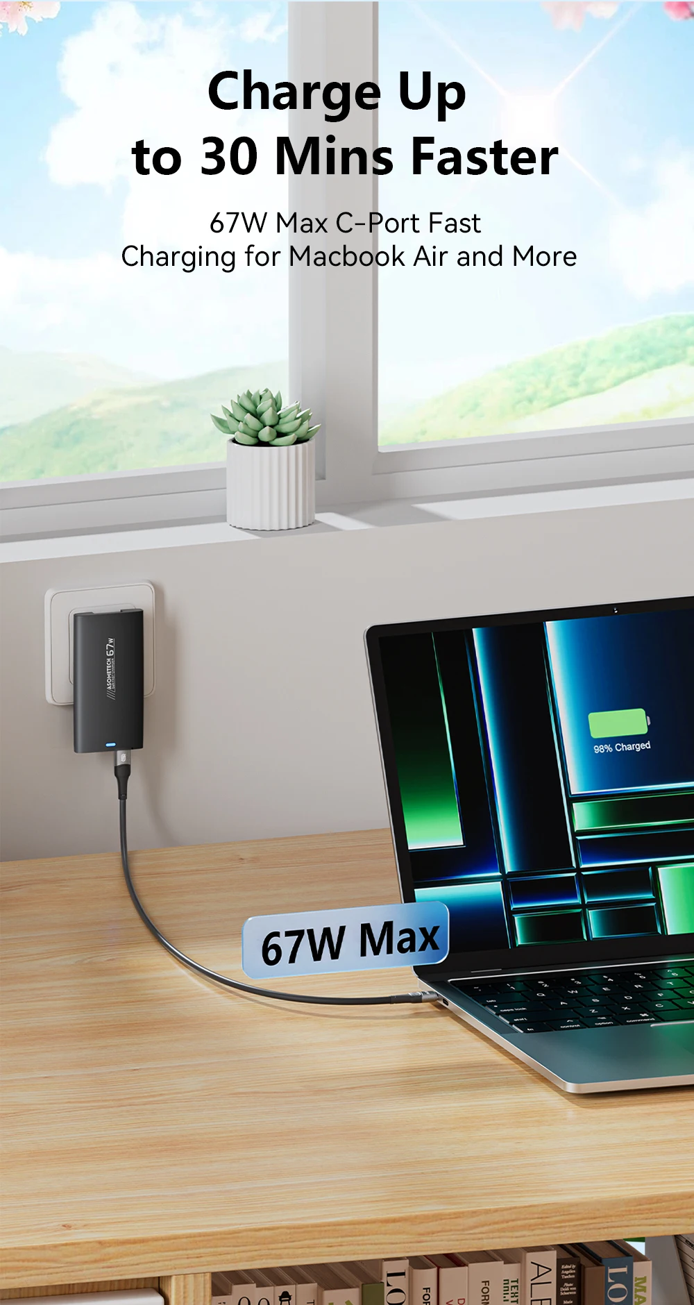 Asome tech 67w gan ladegerät ultra dünne schnell ladung qc 3,0 pd pps mini usb typ c ladegerät für macbook laptop iphone 14 ipad samsung – Detail 4