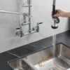 Commercial Kitchen Faucet Deck Mount with Pre-Rinse Sprayer 21" Height Kitchen Sink Faucet 8 Inch Center with 10" Add-on Swing S 3