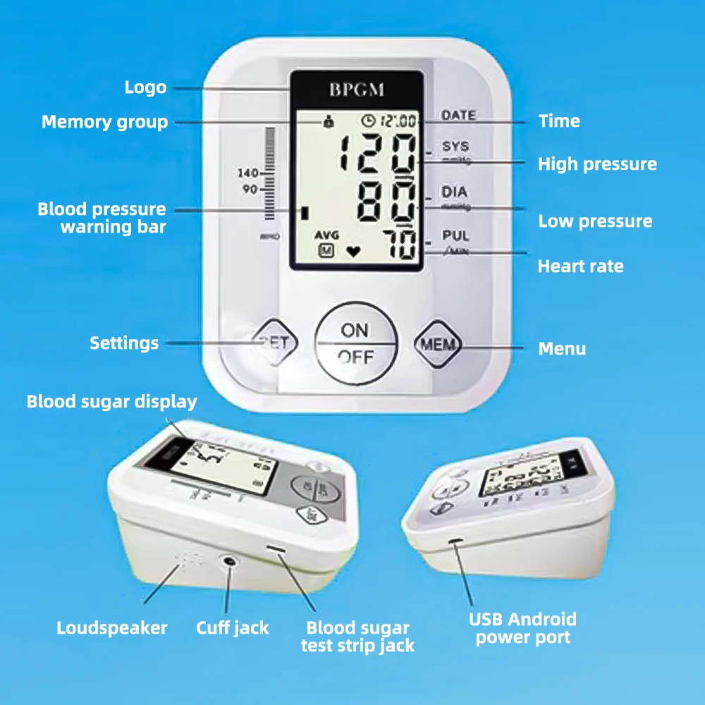 2-In-1 Blood Glucose And Blood Pressure Measurement, Lithium Battery Charging, 2 * 99 Sets Of Memory Measuring Instrument Kit