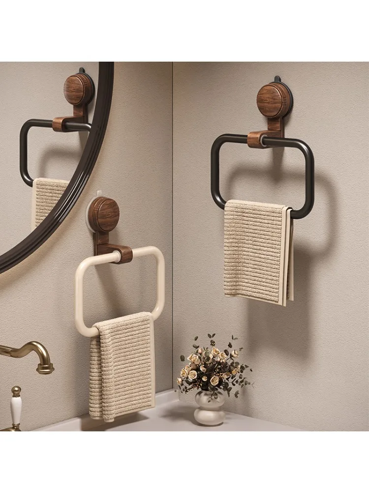 *Suction cup walnut towel rack non-punching wall hanging bathroom towel ring