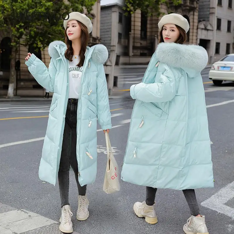 2021 New Winter Jacket Thick Warm Parkas Long Coat Women Jackets Fur Collar Hooded Female Cotton Padded Snow Wear Parka Outwear