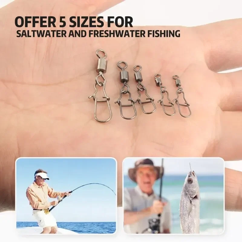 Fishing Connector Pin 50pc/box 4# 6# 8#10#12# Bearing Rolling Swivel with Snap Fishhook Lure Accessories