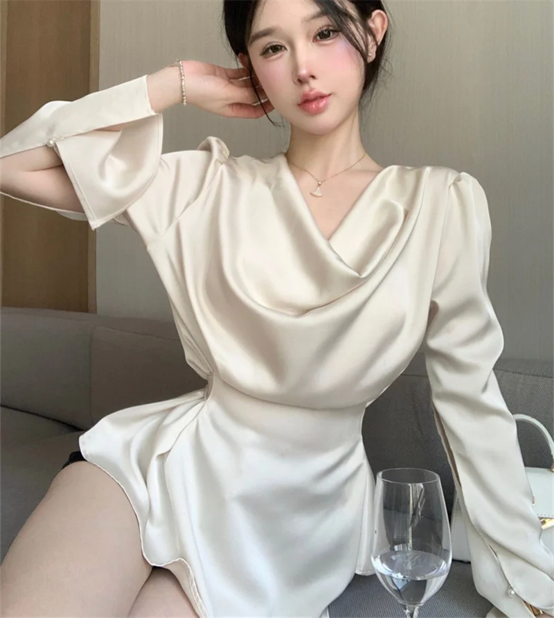 Pure Desire Unique And Unique Design Sense Niche French Temperament Long Sleeved Shirt With Tie Up Waist For Women's Top P326
