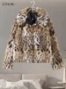Leopard Faux Fur Coat Women Short Autumn Winter Plush Stand Collar Panelled Jacket Female Warm Stylish Outerwears Lady Casual 6
