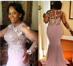 Plus Size Pink Long Sleeves 2020 Beaded Lace vestido de madrinha Evening prom gown Mermaid Formal Mother of the Bride Dresses