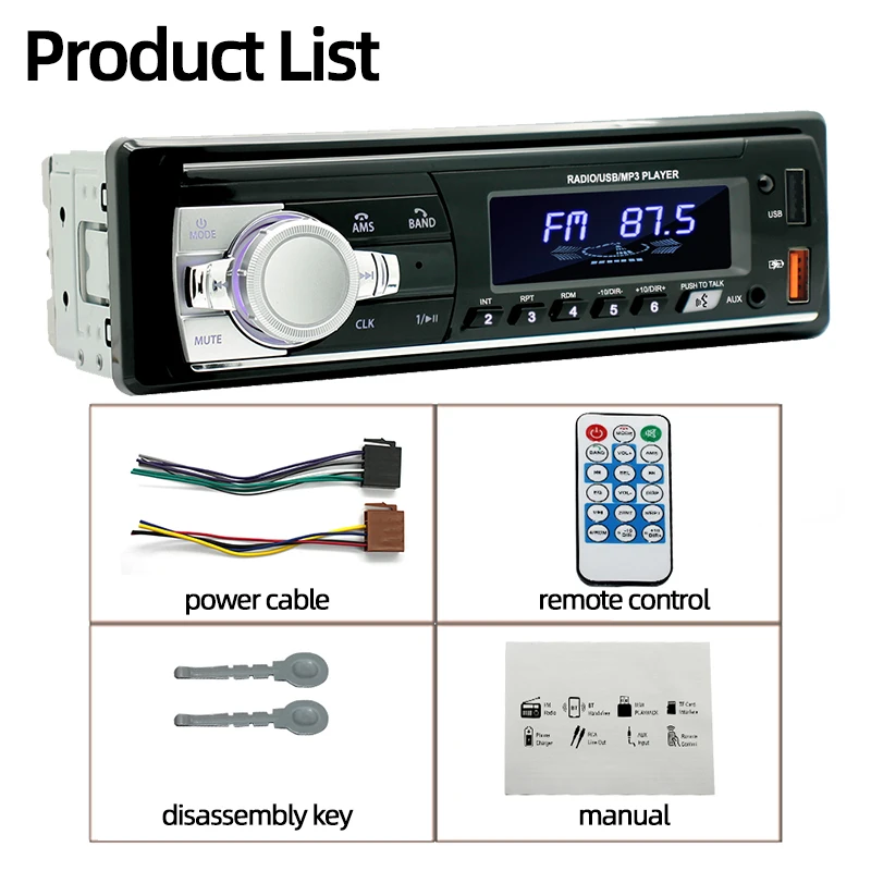 12V Car radio bluetooth Stereo bluetooth FM Radio MP3 Audio Player USB SD Car radio In-Dash one DIN size