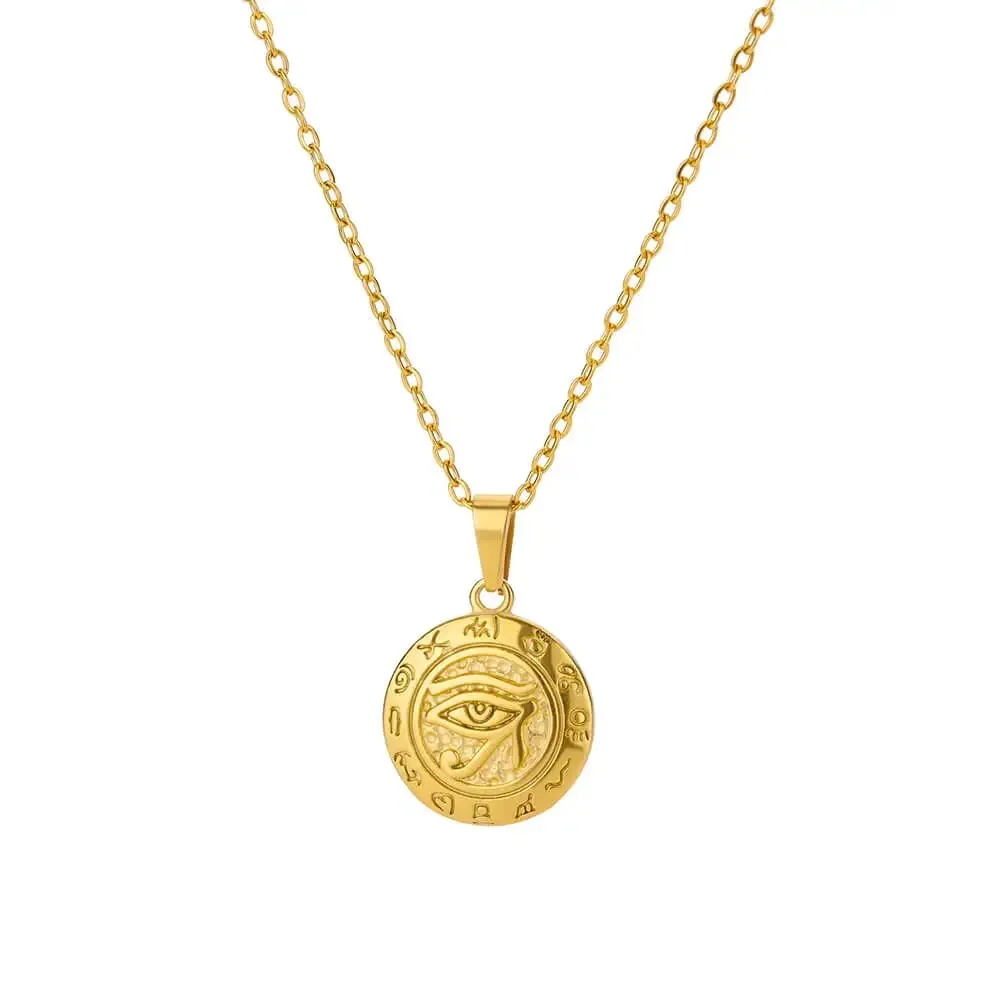 Stainless Steel Evil Eye Pendant Necklaces For Women 18K Gold Plated
