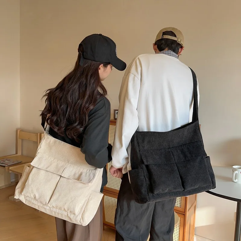 Unisex Tote Bag 2024 New Corduroy Solid Color Simple Crossbody Commuting Large Capacity Fashionable Shoulder Bag