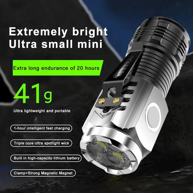LED Flashlights 3LED Super Bright Portable Mini Burst Flash Torch Rechargeable Outdoor Emergency Spotlight Pen Clip Tail Magnet