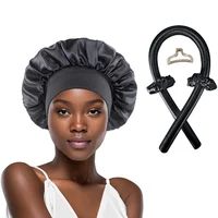 Ensemble de bonnets de couchage en Satin, sans chaleur, bandeau à friser, pince à cheveux, anneaux pour cheveux, chapeau de couchage doux pour Salon 3