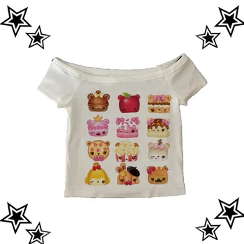 Aesthetic Y2k Clothes Vintage Street Women Graphics Print Grunge T-shirt Cute Slim Crop Tops shirt Slim Gothic Emo Punk Baby Tee 1