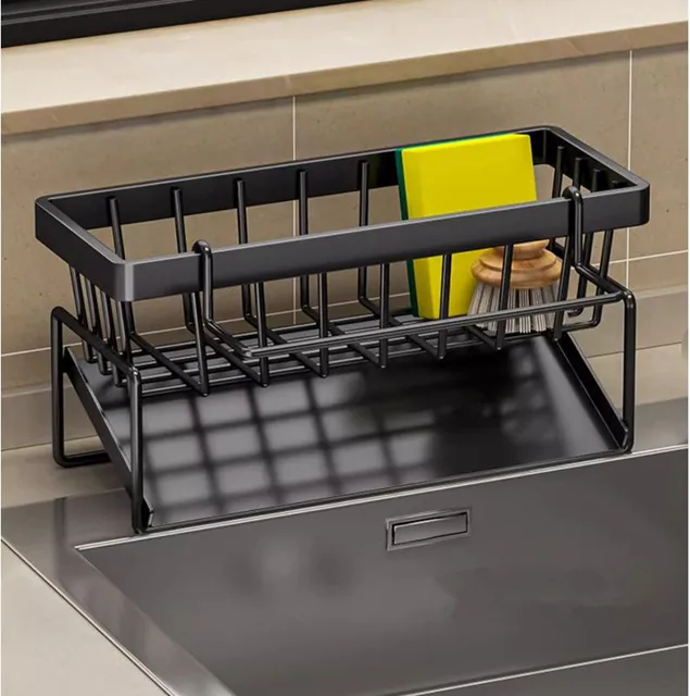 Stainless Steel Sponge Holder for Kitchen Sink – Self-Draining Organizer 1