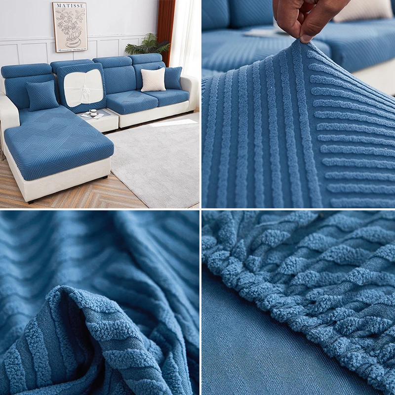 Stripe Jacquard Cushion Cover Velvet Solid Sofa Seat Cover for Living Room L-Shaped Corner Sofa Backrest Sofa Protector 4