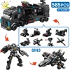 HUIQIBAO 454-585PCS 8in1 SWAT Police Command Truck Building Blocks City Helicopter Bricks Kit Educational Toys for Children 2