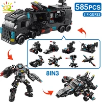 HUIQIBAO 454-585PCS 8in1 SWAT Police Command Truck Building Blocks City Helicopter Bricks Kit Educational Toys for Children 2