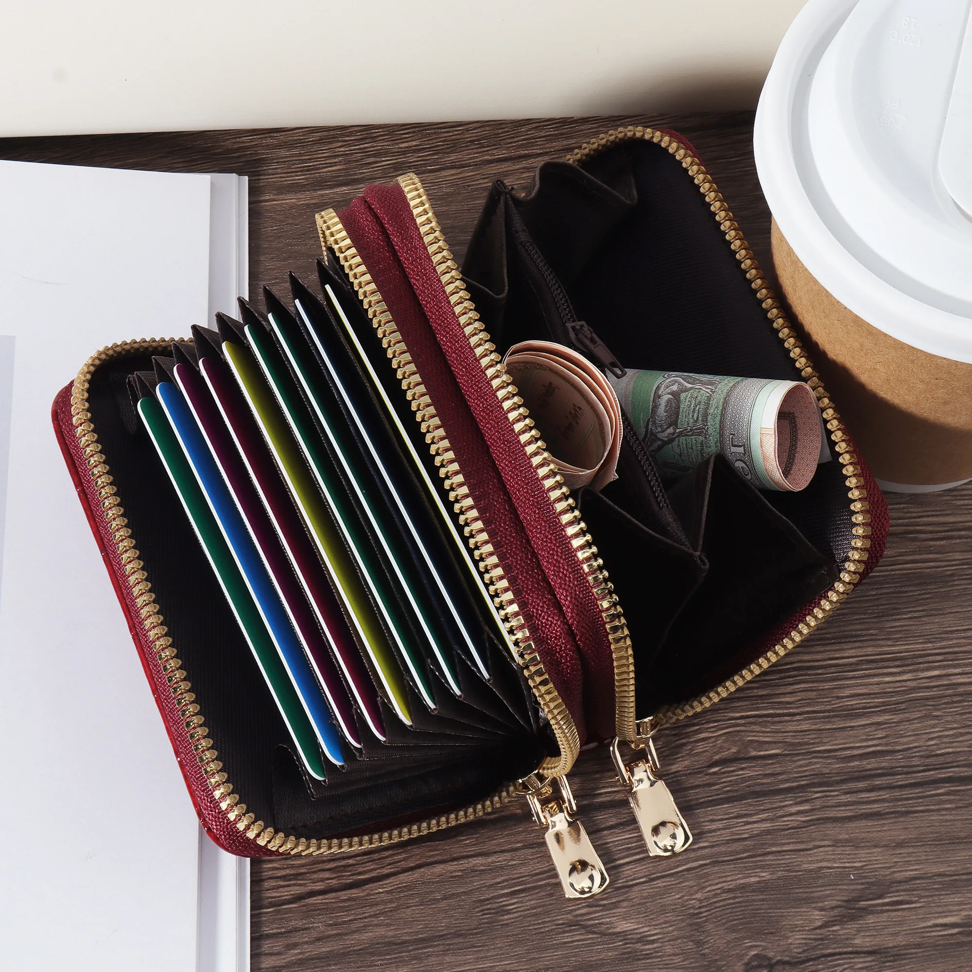 Fashionable women's minimalist short wallet handbag zipper, coin wallet fashionable zipper, high-quality PU leather credit card