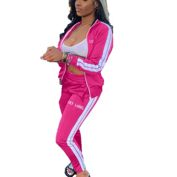 2024 European and American Women's Fashion Letter Embroidered Zipper Sports Two-piece Set 1