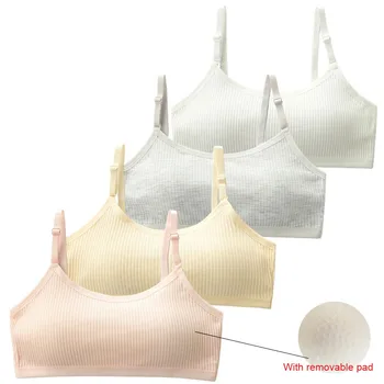4 Pcs/Lot Children Innerwear Cotton Girls Bra Removable Sponge Cup Puberty Girls Training Bras Breathable Teenage Girl Brassiere