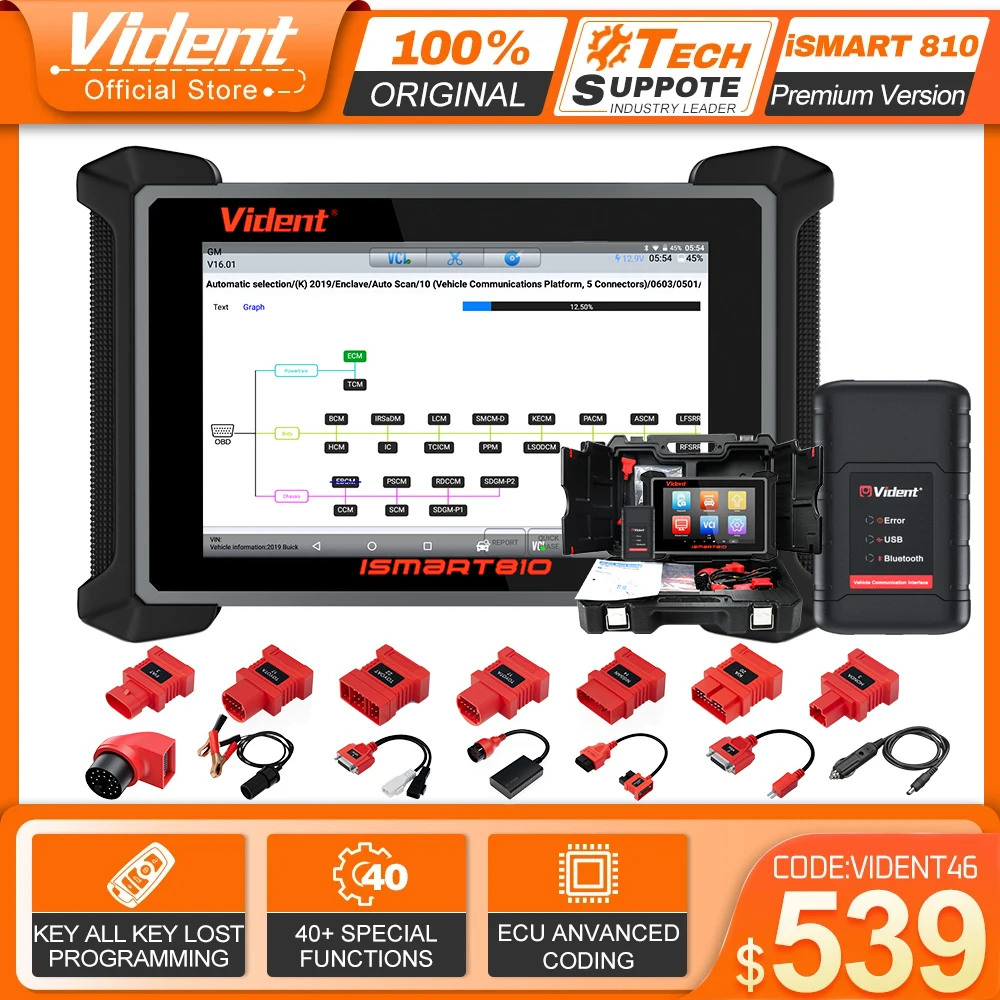 

VIDENT ISMART810 Car Diagnostic Tools All System 40+ Reset Active Test ECU Coding Key Programming OBD2 Scanner CAN FD DoIP