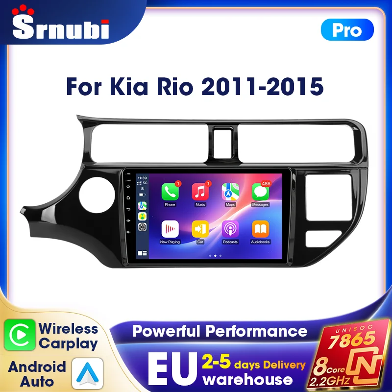 Srnubi - Unidad Principal 2 Din, Radio para Auto de 9 Pulgadas, Navegación GPS, Reproductor Multimedia, Carplay Inalámbrico, Android Auto, DSP, Audio, Ventilador de Refrigeración Integrado, EQ, Estéreo, WIFI, para LHD KIA RIO K3 2011-2015, Pantalla Táctil 1