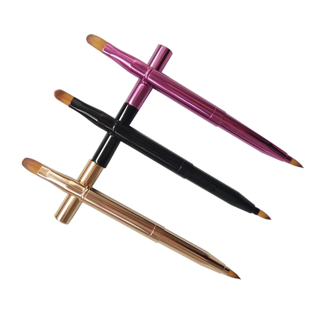 

3pcs Dual Ended Lip Brush Concealer Retractable Lipstick Liner Brush Makeup (Golden Purple Black)