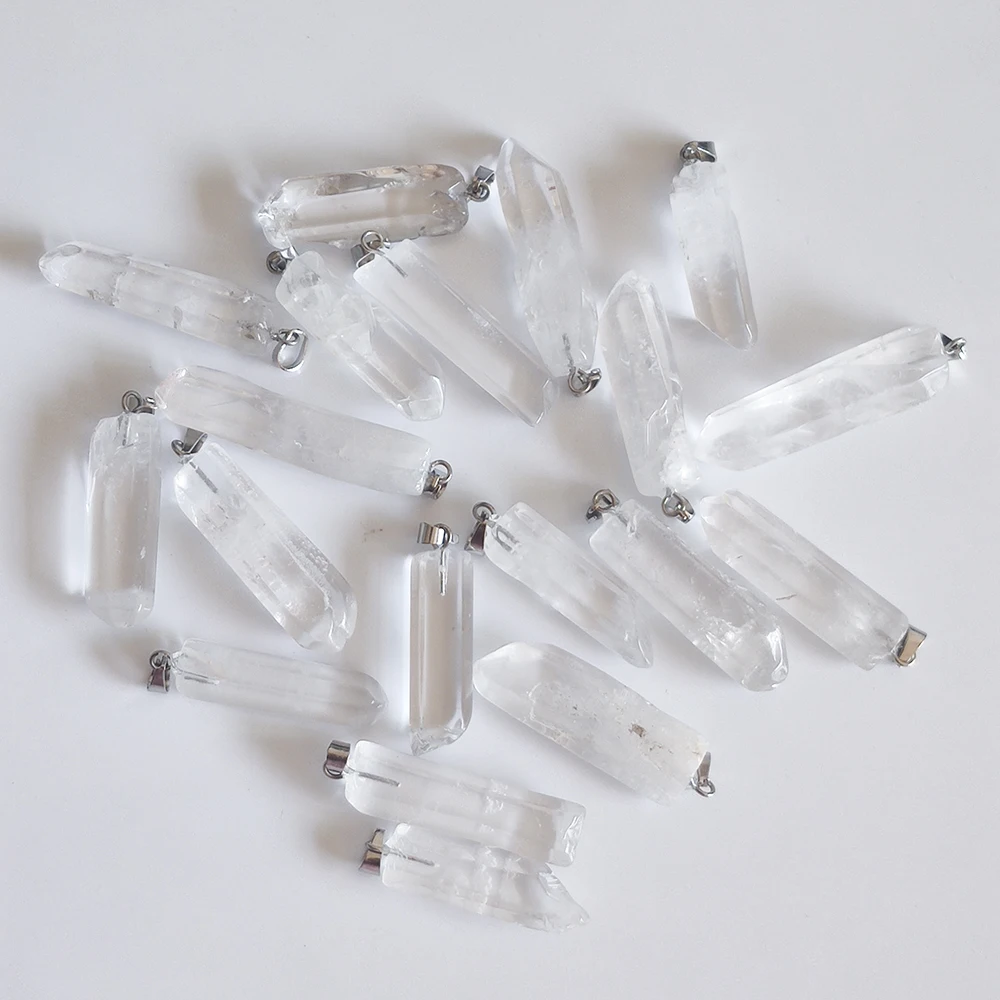 Natural White Crystal Hexagonal Pillar Pendant Necklace Healing Crystal Charms Necklaces For Women Jewelry